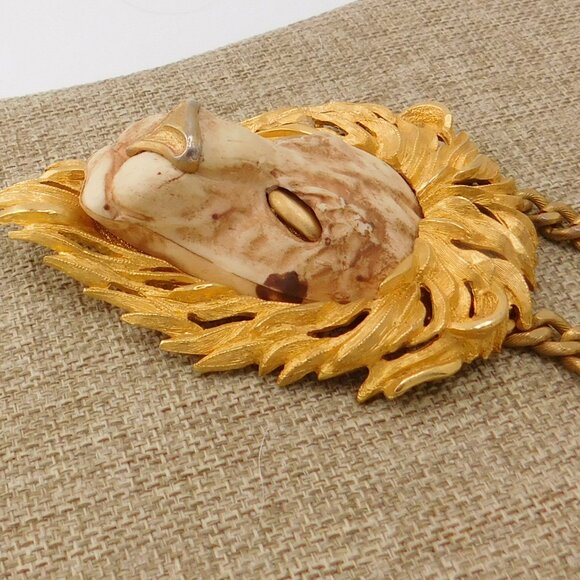 VTG 1970s Luca Razza Lion Head Pendant Chain Gold Necklace Statement Runway - Picture 7 of 10